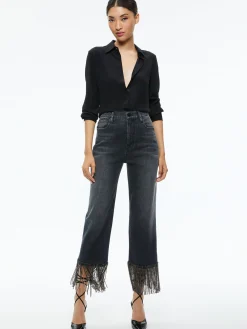 AMAZING CRYSTAL FRINGE HEM JEAN