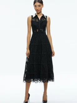 ANAYA EMBELLISHED COLLAR LACE MIDI DRESS