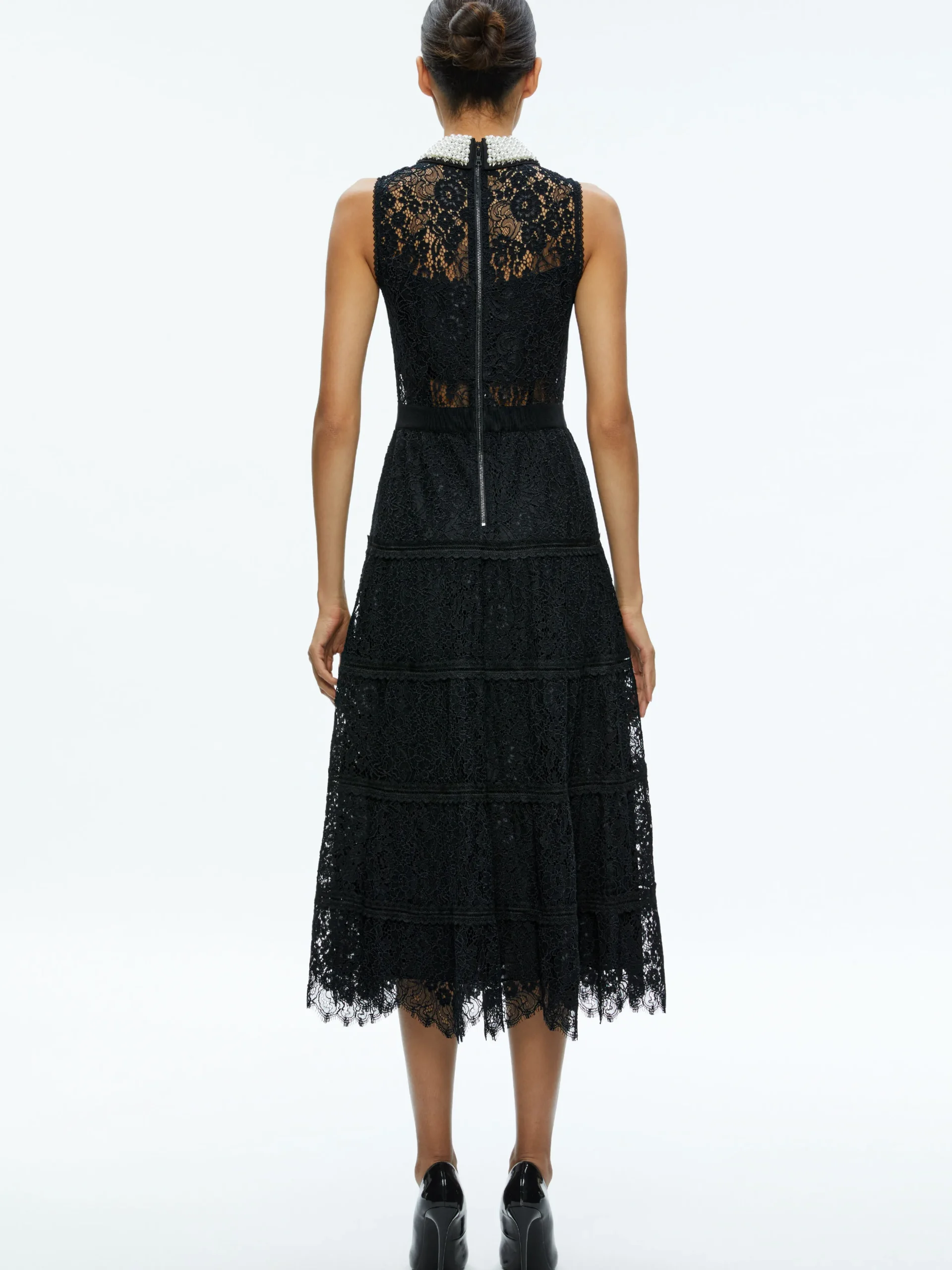 ANAYA EMBELLISHED COLLAR LACE MIDI DRESS
