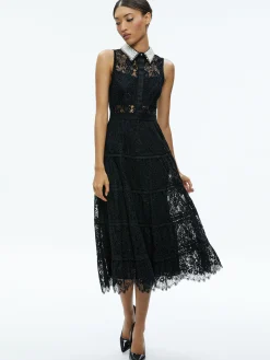 ANAYA EMBELLISHED COLLAR LACE MIDI DRESS