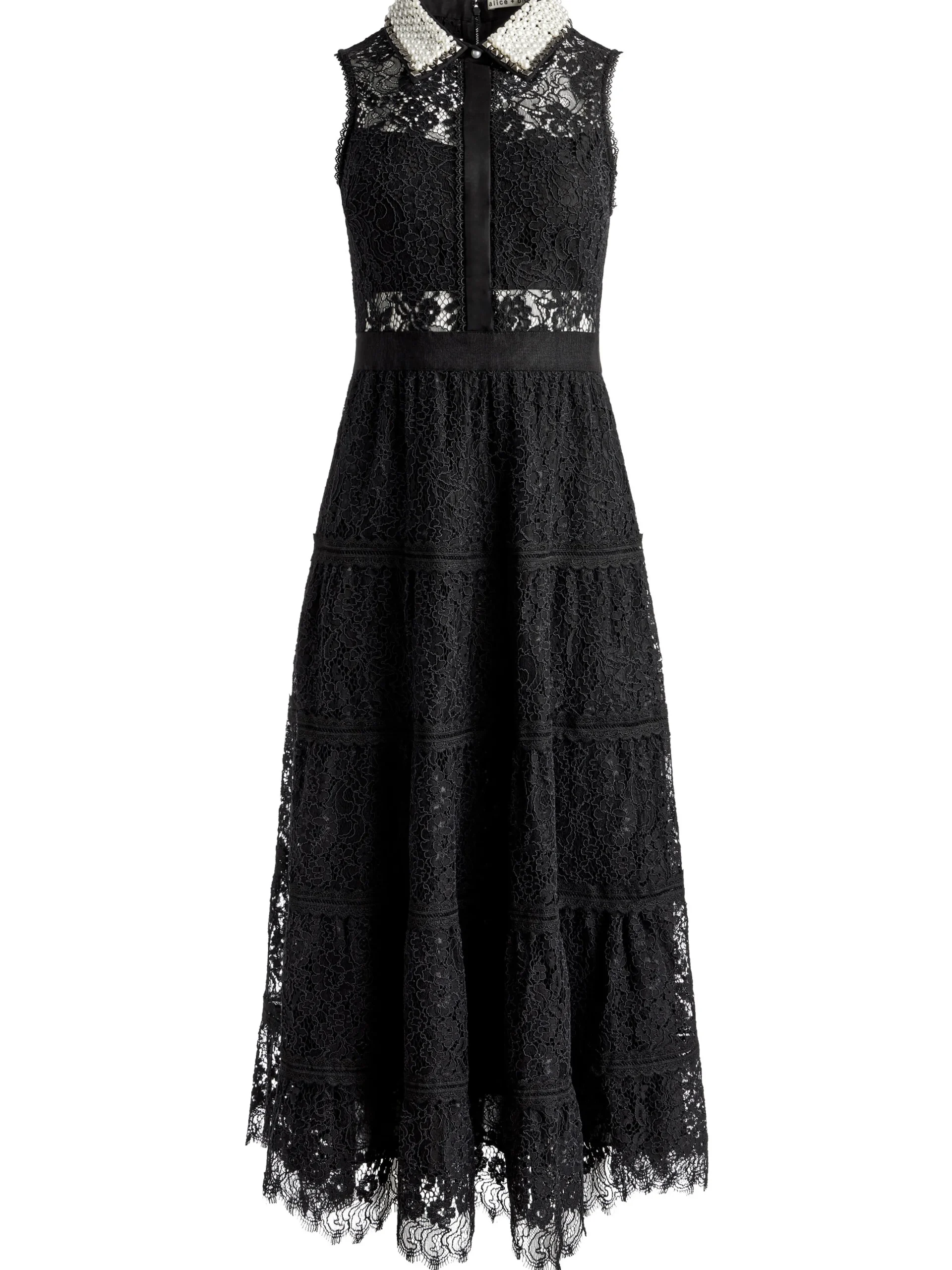 ANAYA EMBELLISHED COLLAR LACE MIDI DRESS
