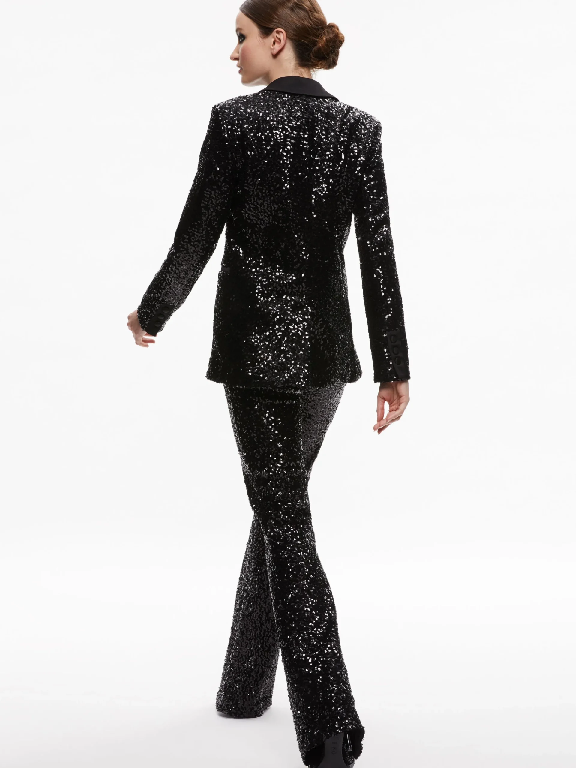 BREANN SEQUIN FITTED BLAZER + LARA SEQUIN BOOTCUT PANT