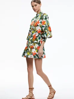 CAILIN BUTTON FRONT BLOUSON SLEEVE MINI DRESS