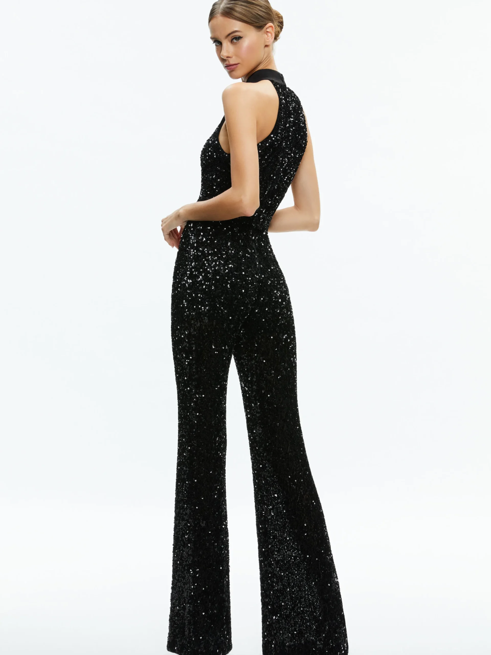 CATALINE SEQUIN HIGH NECK WIDE LEG JUMPSUIT
