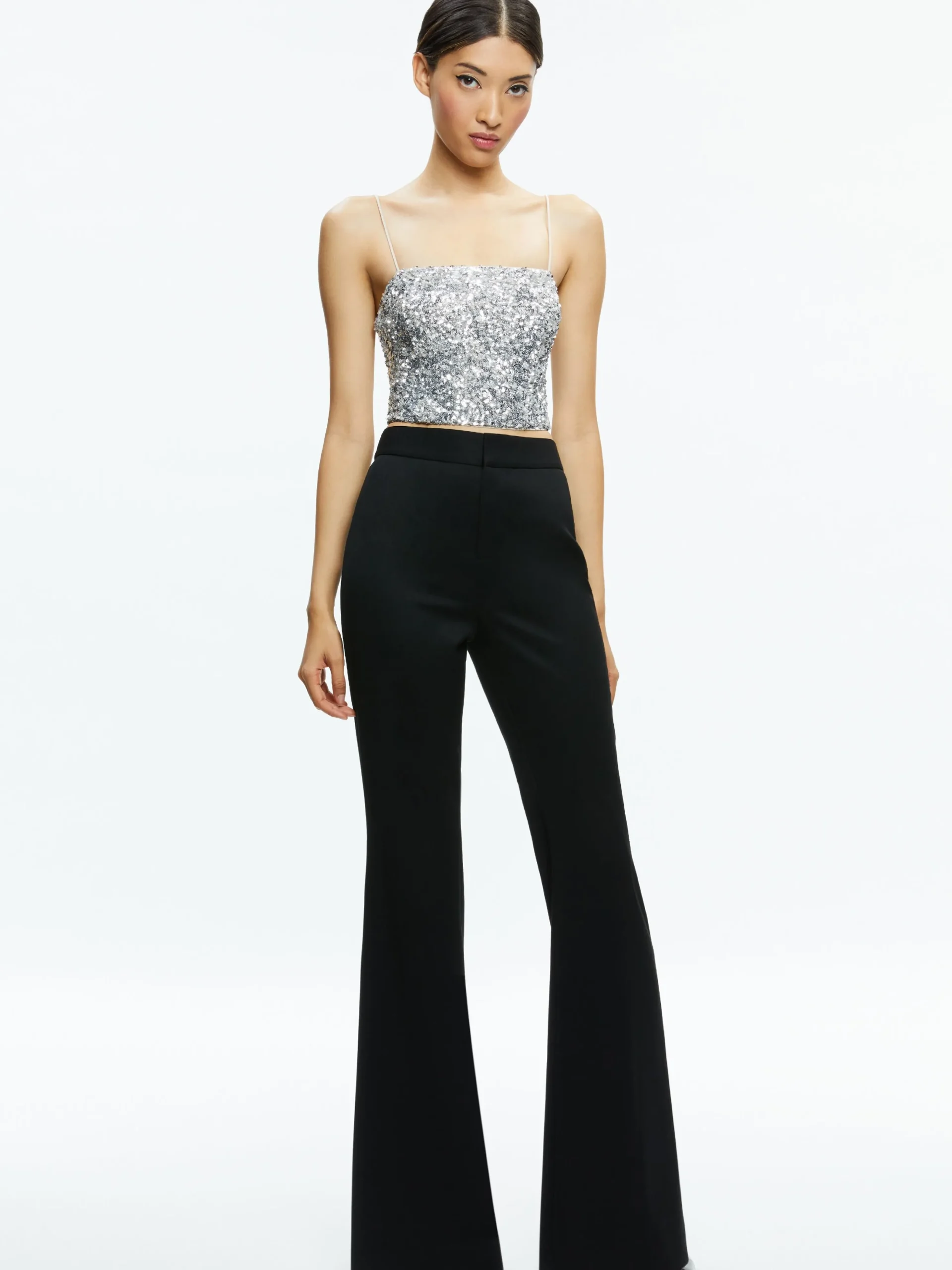 CERESI SEQUIN BANDEAU CROP TOP + MAEVE SEQUIN SLIP SKIRT
