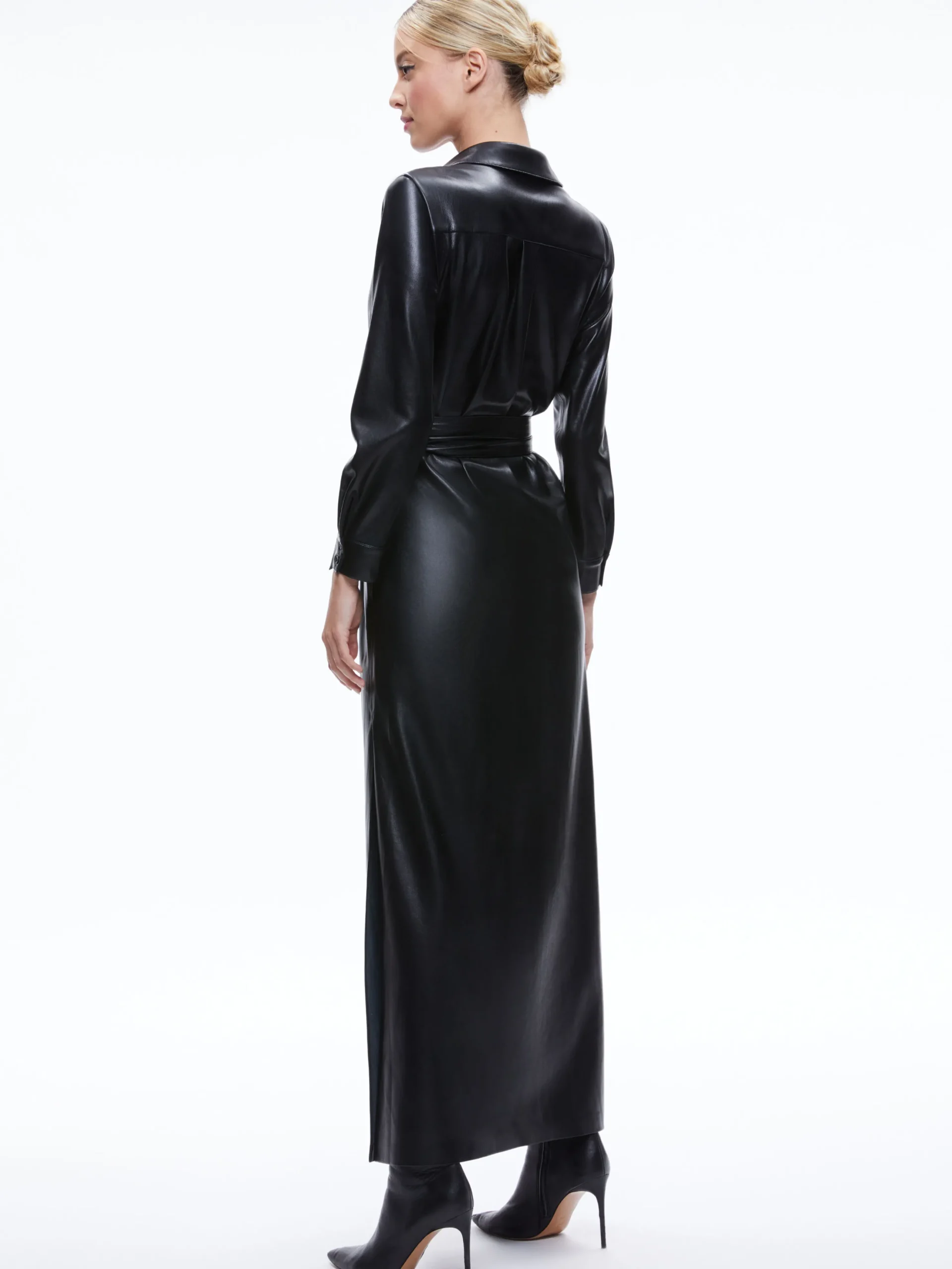 CHASSIDY VEGAN LEATHER MAXI SHIRT DRESS
