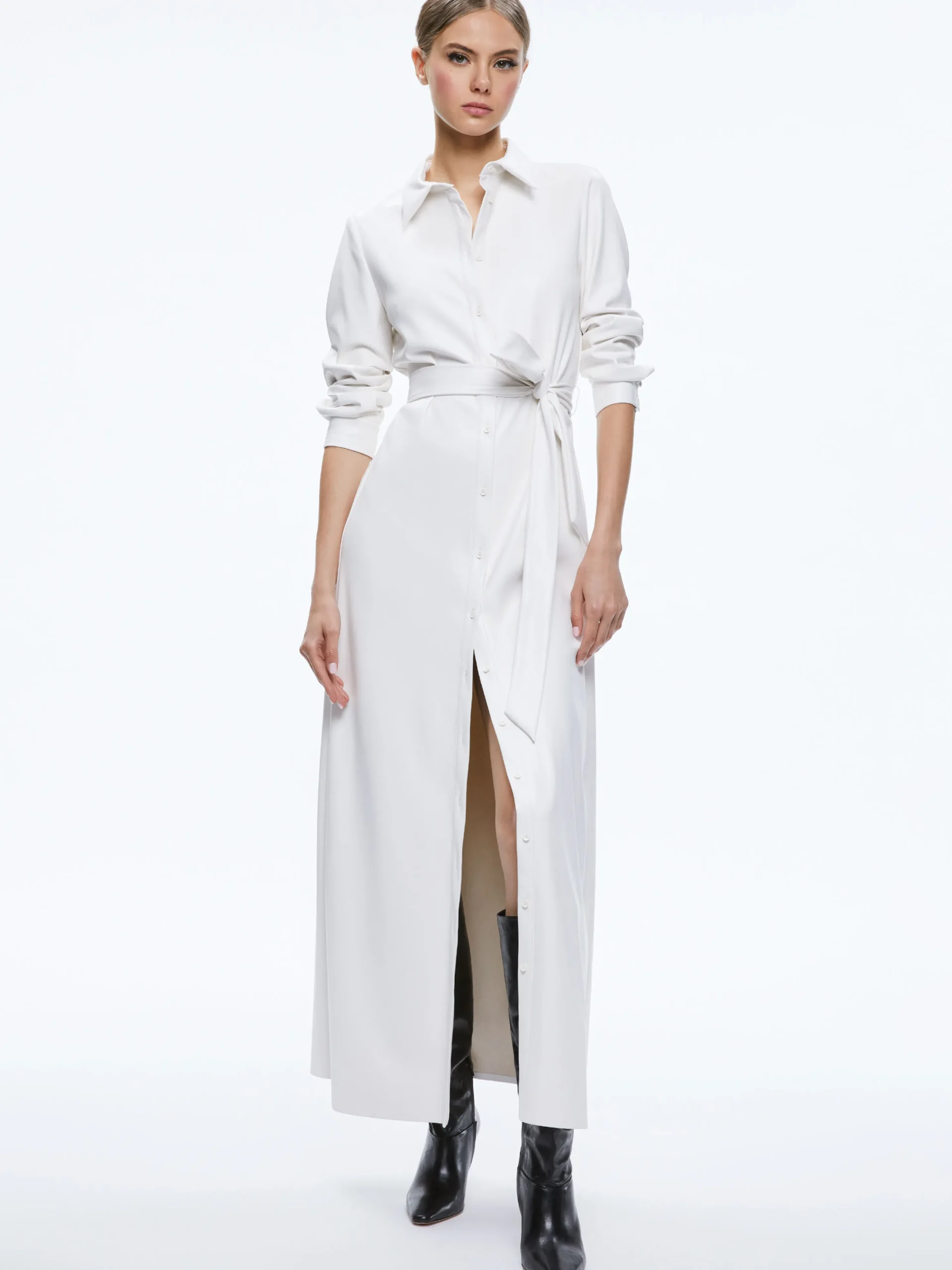 CHASSIDY VEGAN LEATHER MAXI SHIRT DRESS