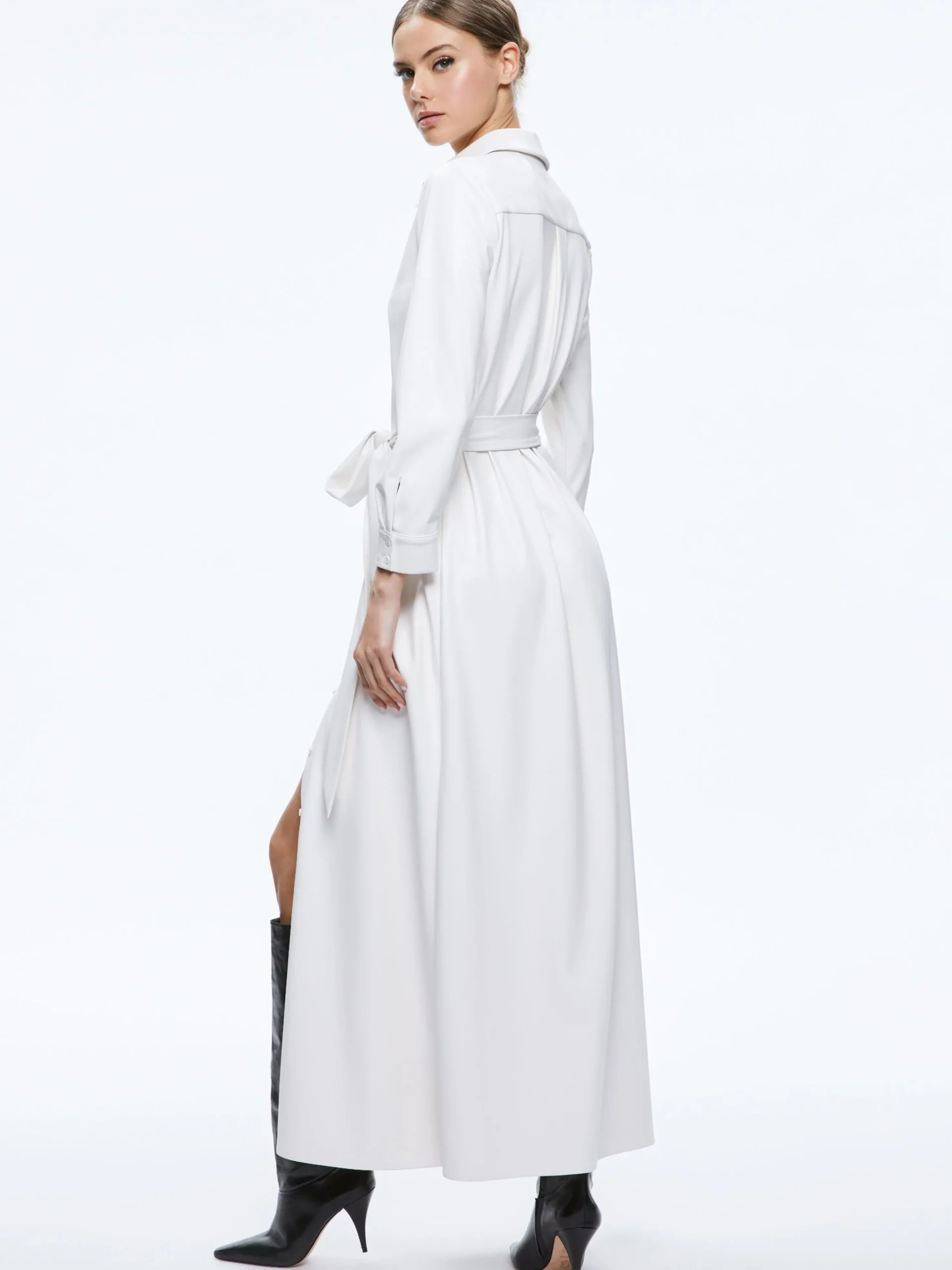CHASSIDY VEGAN LEATHER MAXI SHIRT DRESS