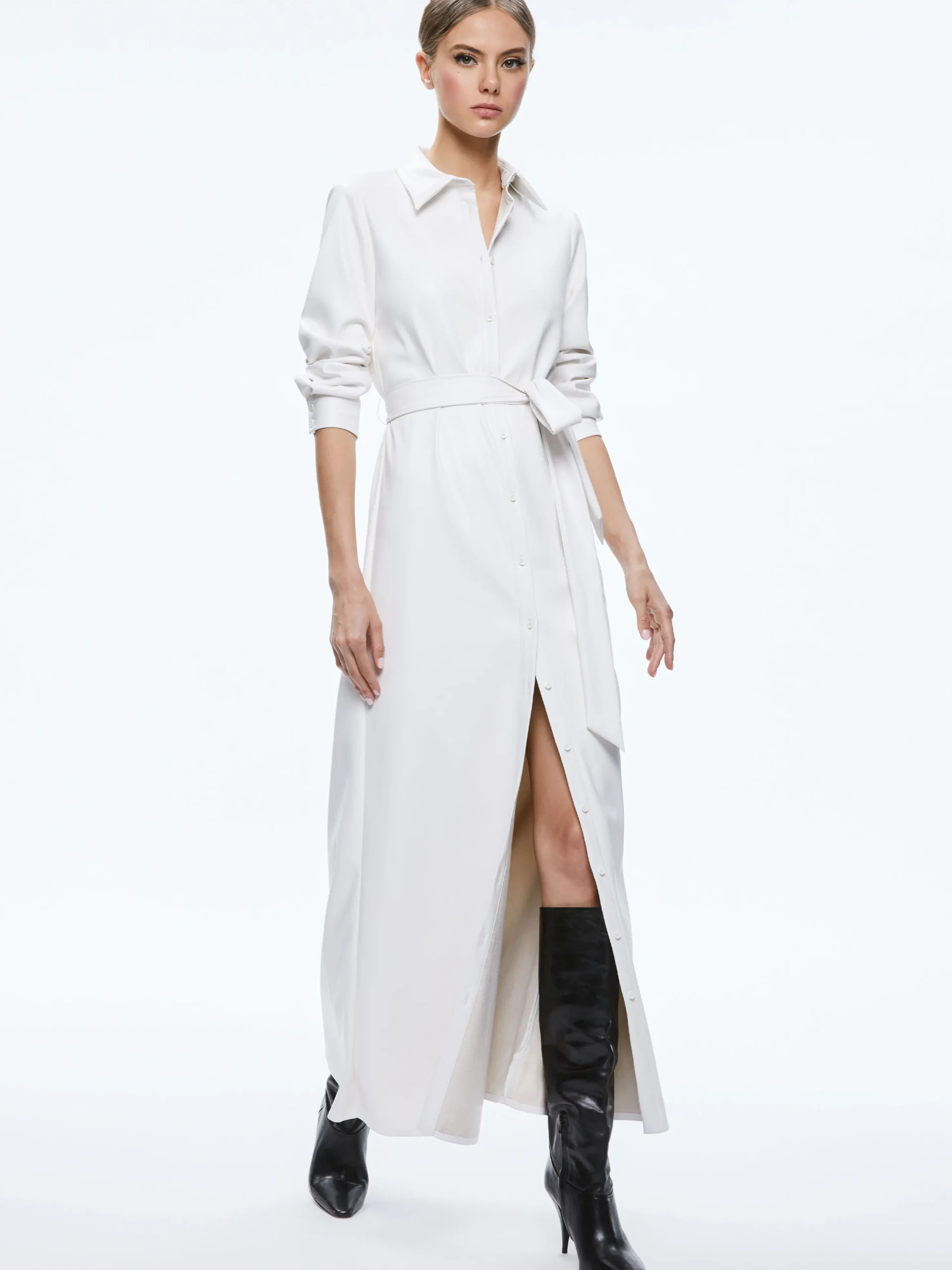 CHASSIDY VEGAN LEATHER MAXI SHIRT DRESS