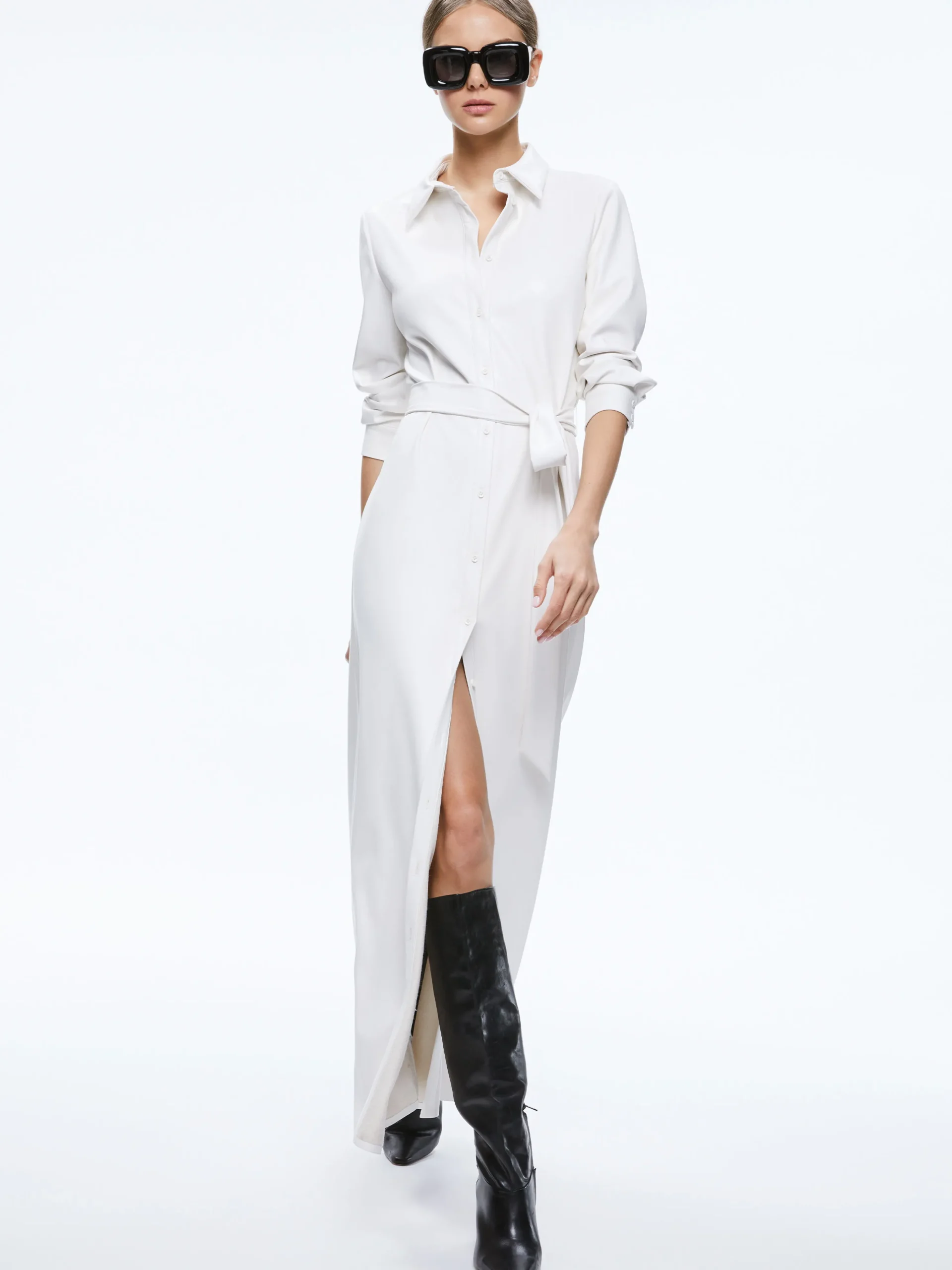 CHASSIDY VEGAN LEATHER MAXI SHIRT DRESS