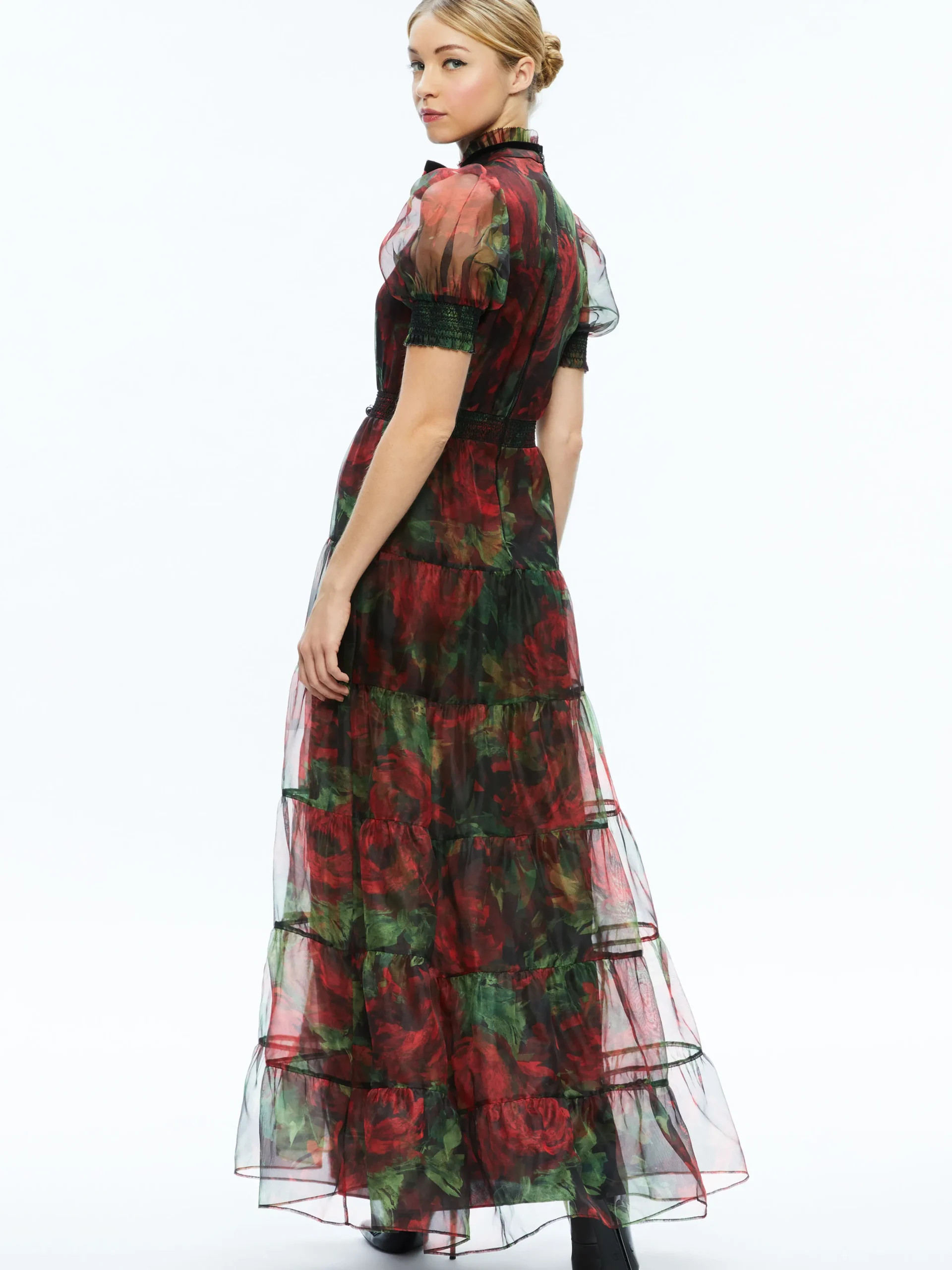 COLETTA BOW NECK BUTTON FRONT MAXI DRESS