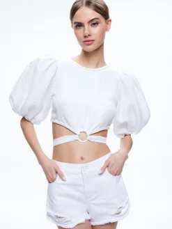 COLETTE TIE PUFF SLEEVE CROP TOP