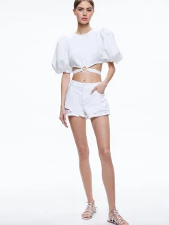 COLETTE TIE PUFF SLEEVE CROP TOP