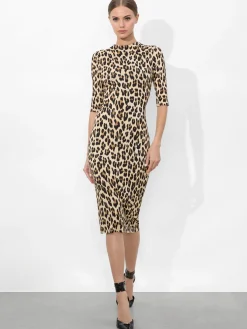 DELORA FITTED MOCK NECK MIDI DRESS