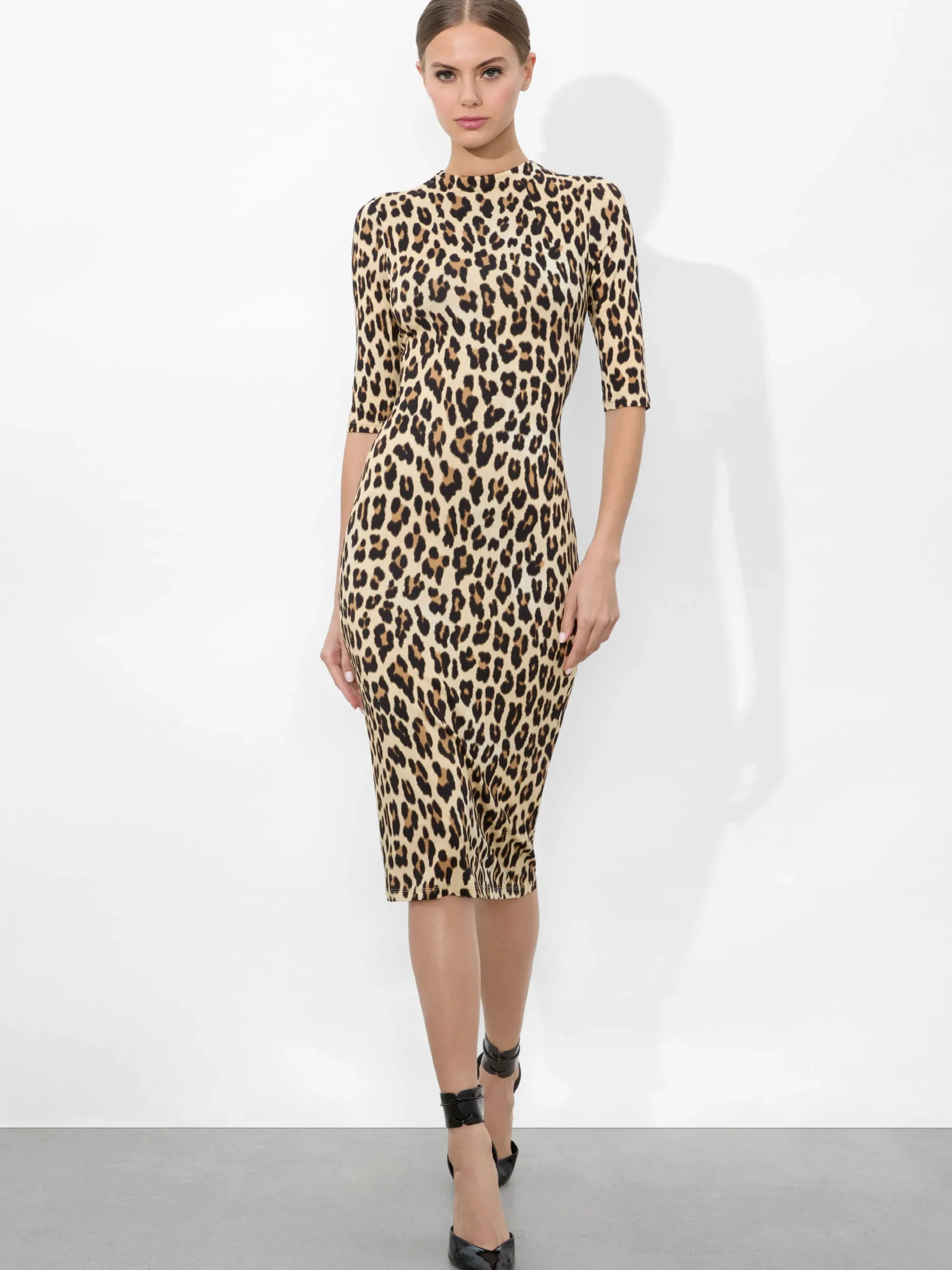 DELORA FITTED MOCK NECK MIDI DRESS