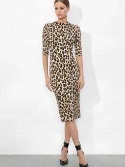 DELORA FITTED MOCK NECK MIDI DRESS