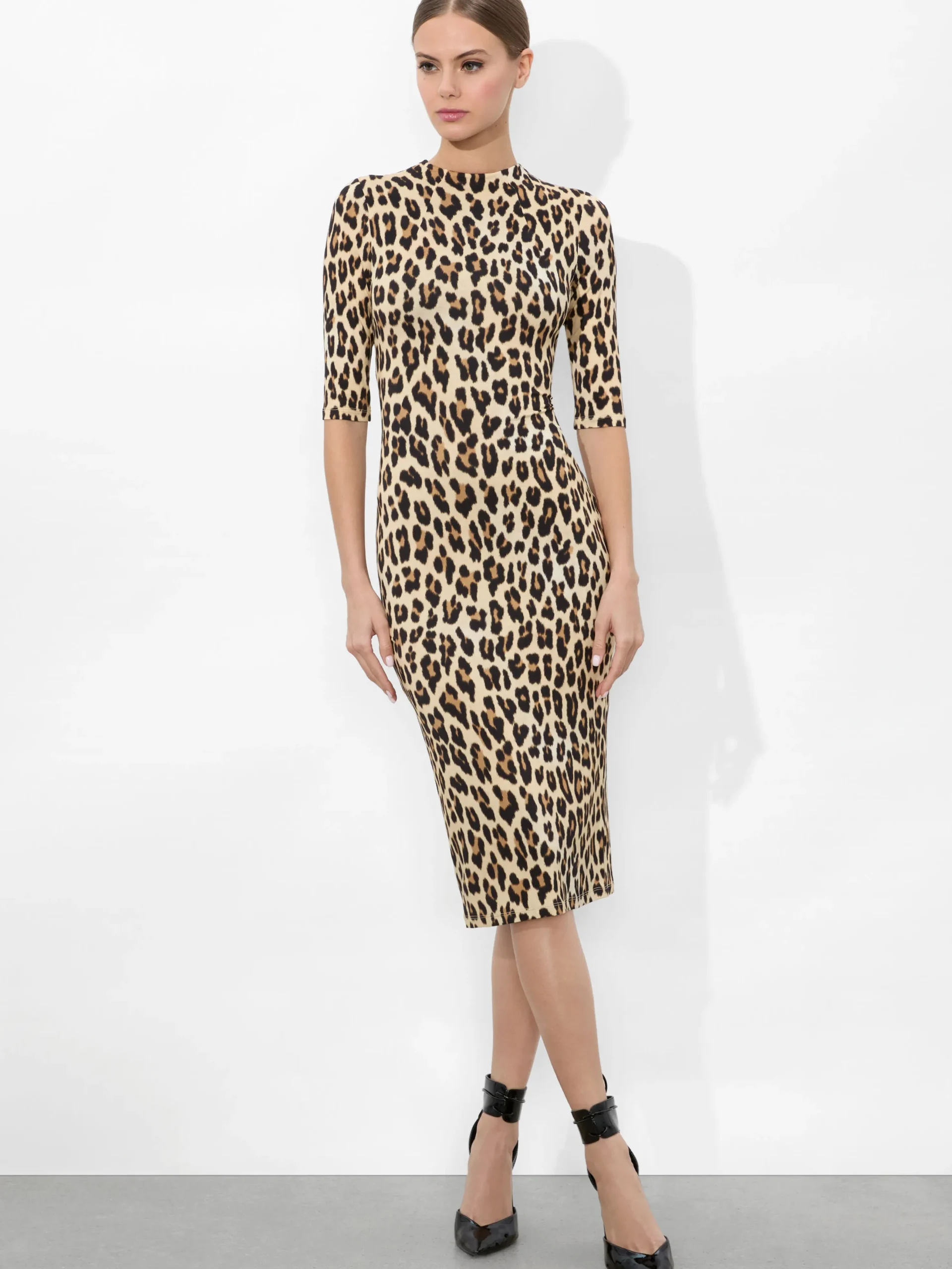 DELORA FITTED MOCK NECK MIDI DRESS