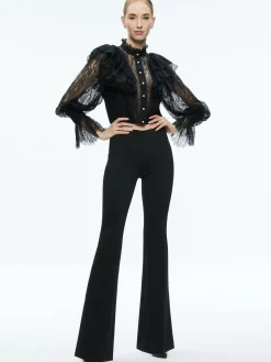 DELPHA RUFFLE LACE BLOUSON SLEEVE CROPPED TOP
