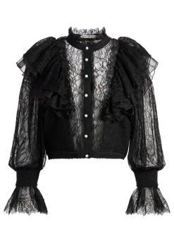 DELPHA RUFFLE LACE BLOUSON SLEEVE CROPPED TOP