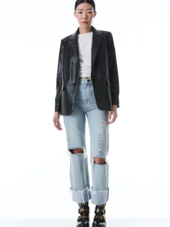 DENNY VEGAN LEATHER NOTCH COLLAR BLAZER