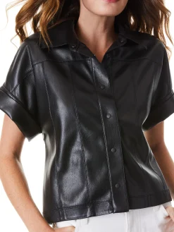 EDYTH VEGAN LEATHER BUTTON DOWN