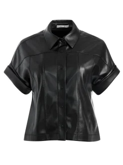EDYTH VEGAN LEATHER BUTTON DOWN
