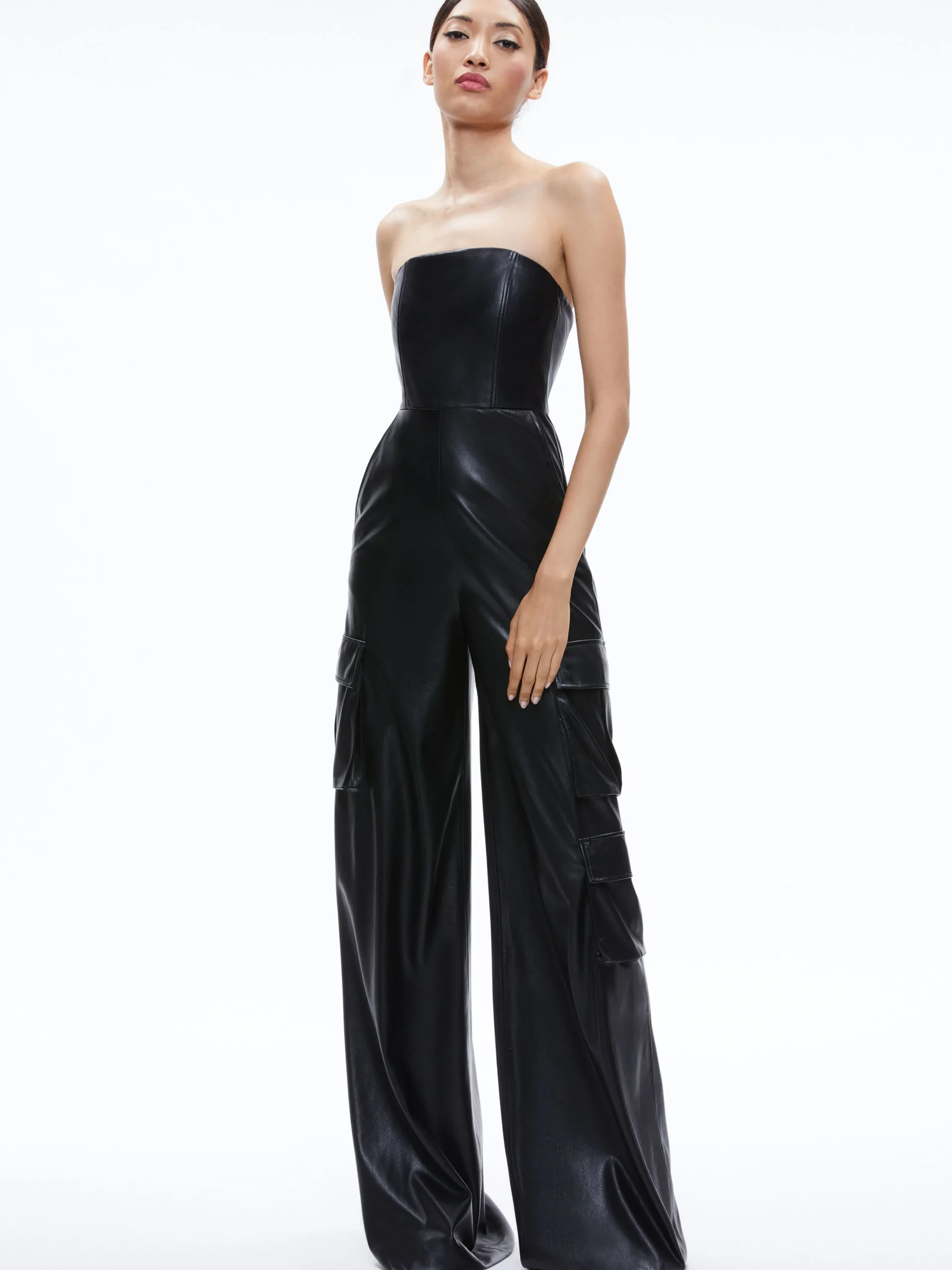 EMELDA CARGO VEGAN LEATHER JUMPSUIT