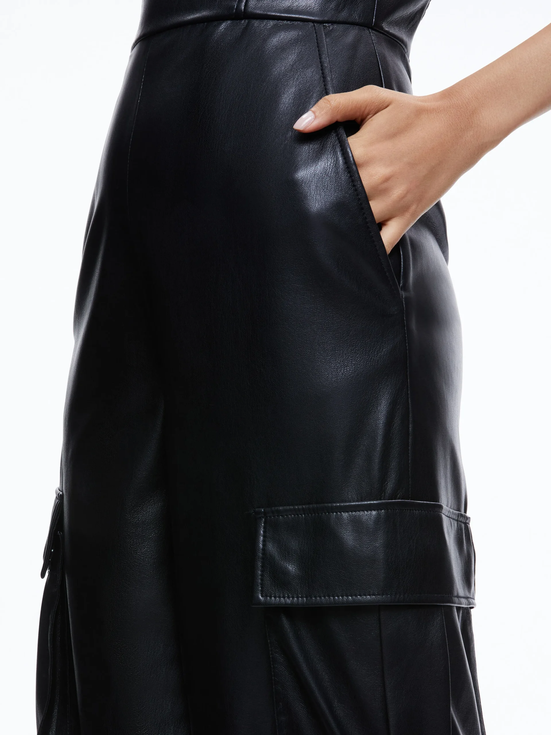 EMELDA CARGO VEGAN LEATHER JUMPSUIT
