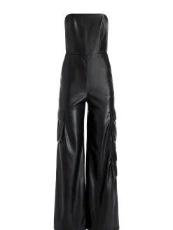 EMELDA CARGO VEGAN LEATHER JUMPSUIT