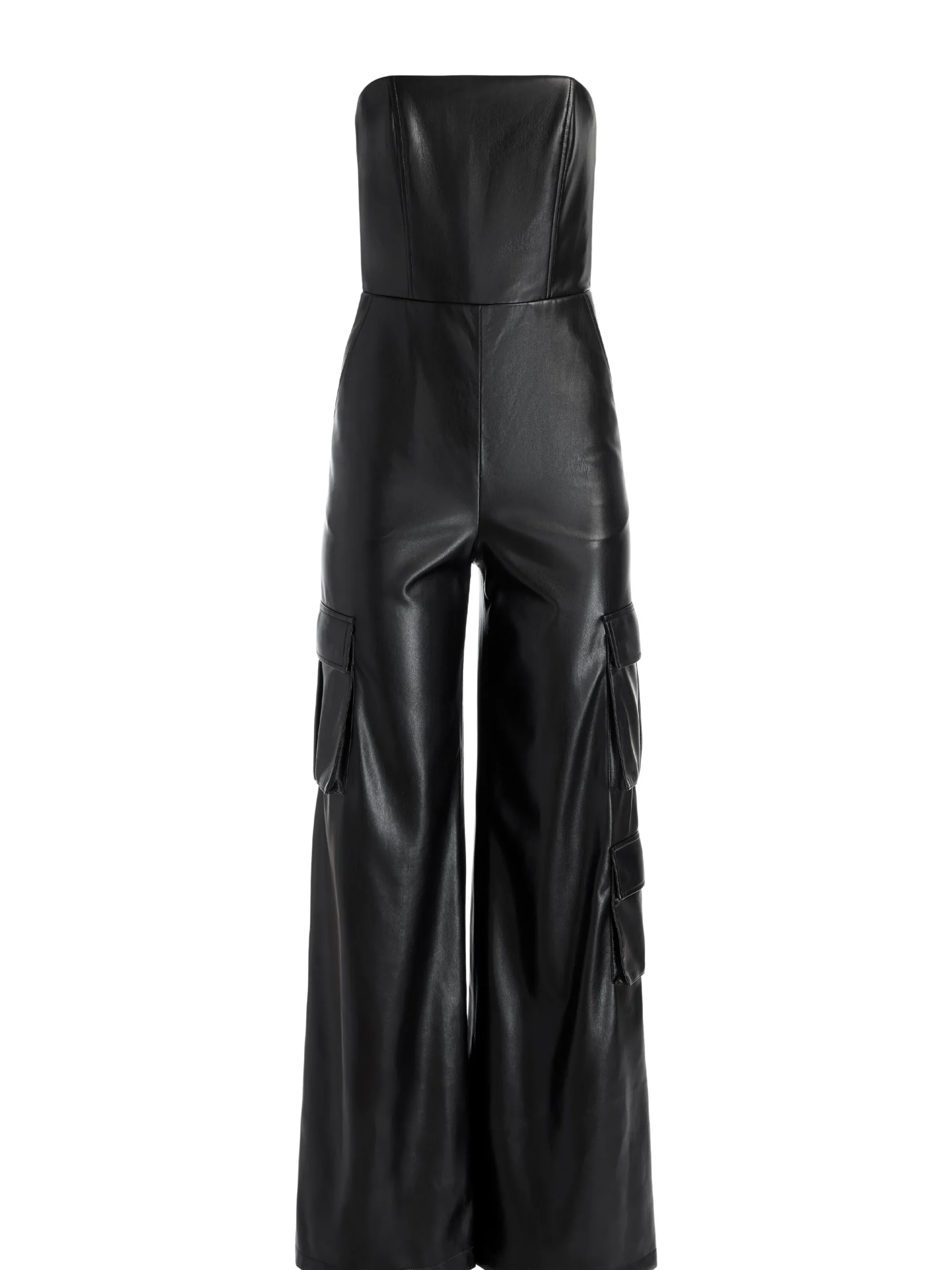 EMELDA CARGO VEGAN LEATHER JUMPSUIT