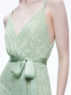 EMELIA V-NECK EYELET RUFFLE MAXI DRESS