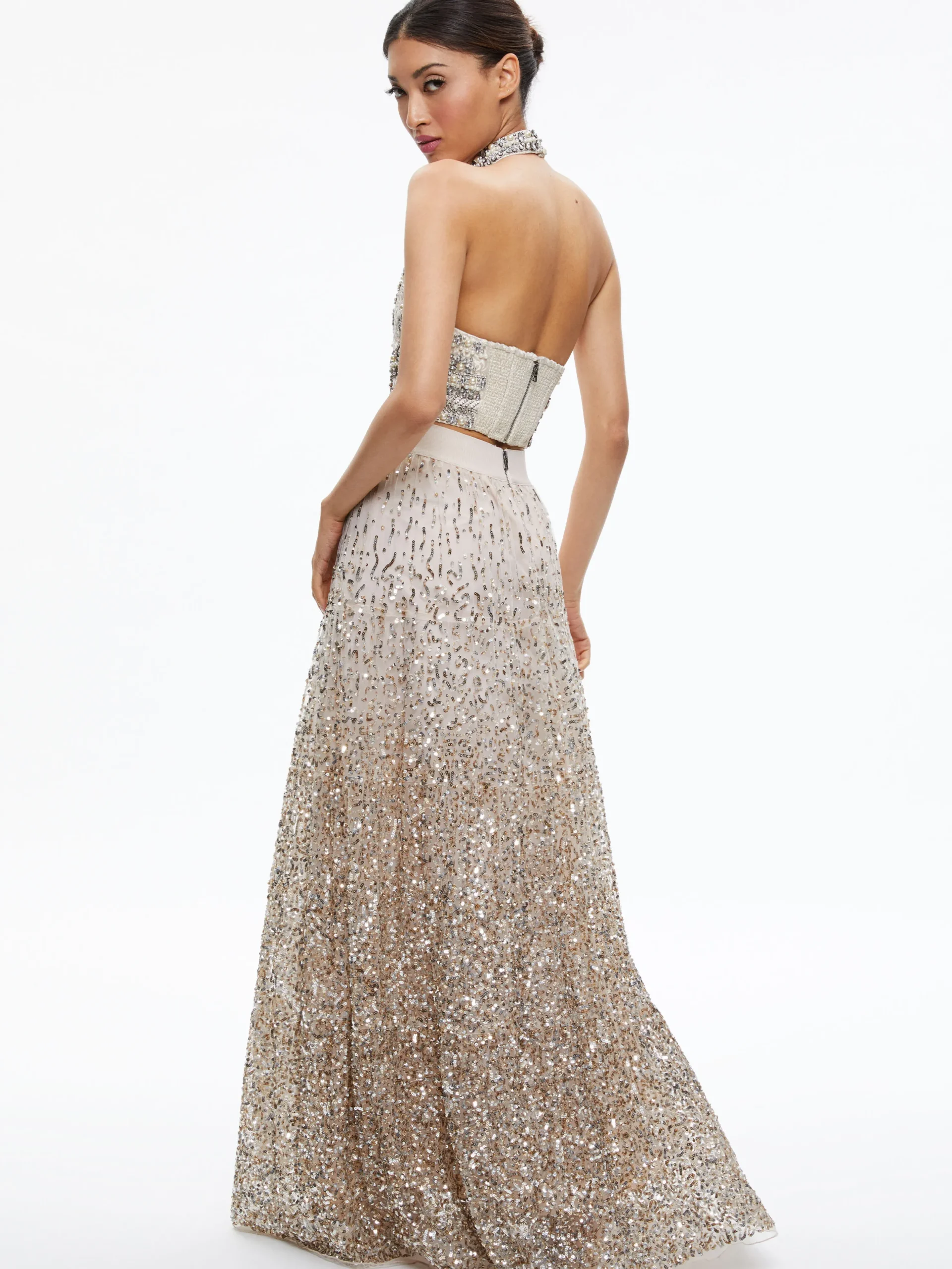 GATZ EMBELLISHED HIGH NECK TOP + CATRINA EMBELLISHED GOWN MAXI SKIRT