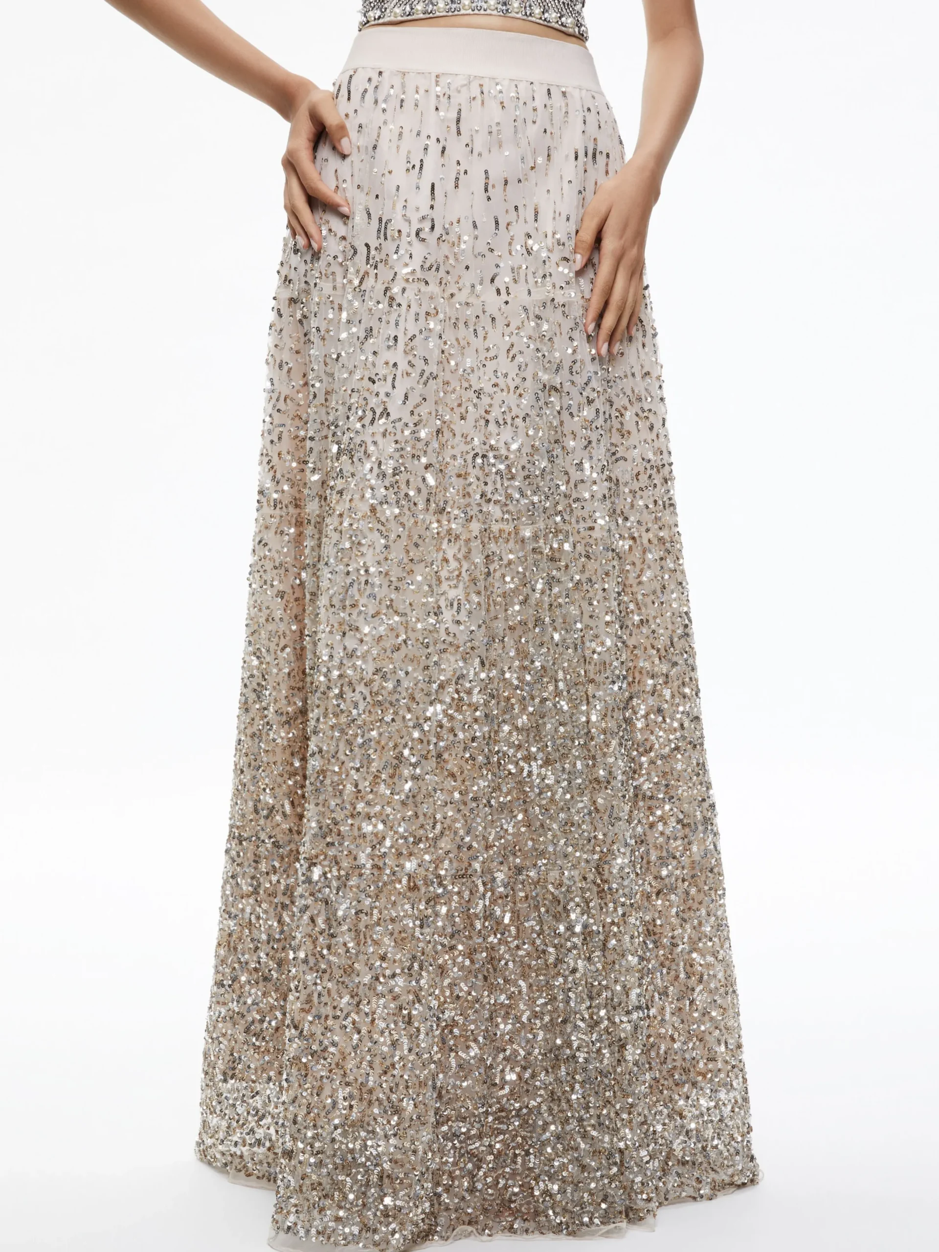 GATZ EMBELLISHED HIGH NECK TOP + CATRINA EMBELLISHED GOWN MAXI SKIRT