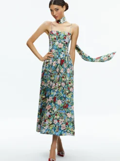 GLYNIS SPAGHETTI STRAP SCARF MIDI DRESS