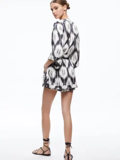 IKAT PRINT DOMINO KIMONO WITH TIE BELT + ASH TIE NECK HALTER TOP + TANDY SHORTS