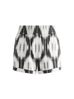 IKAT PRINT DOMINO KIMONO WITH TIE BELT + ASH TIE NECK HALTER TOP + TANDY SHORTS