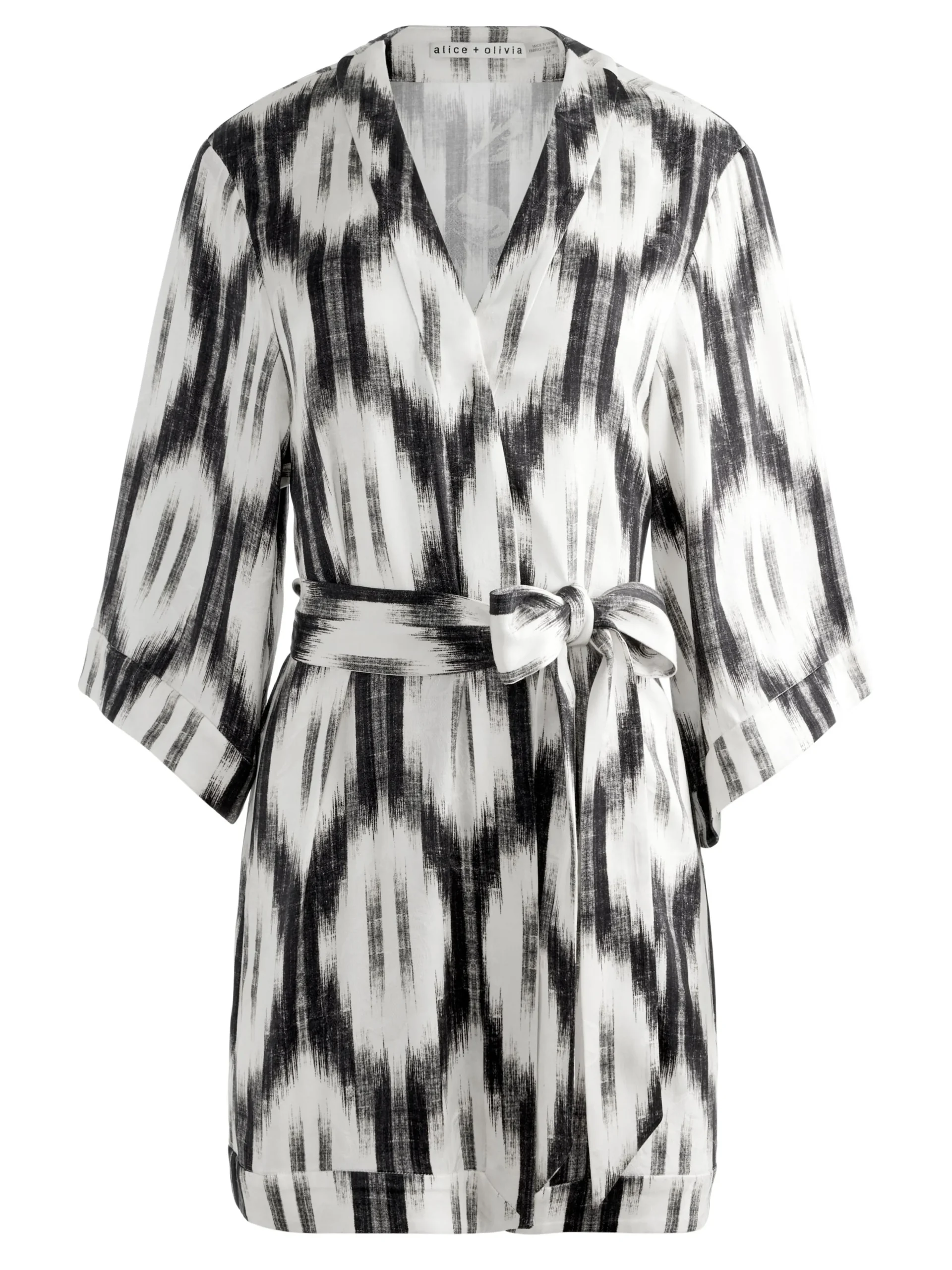 IKAT PRINT DOMINO KIMONO WITH TIE BELT + ASH TIE NECK HALTER TOP + TANDY SHORTS