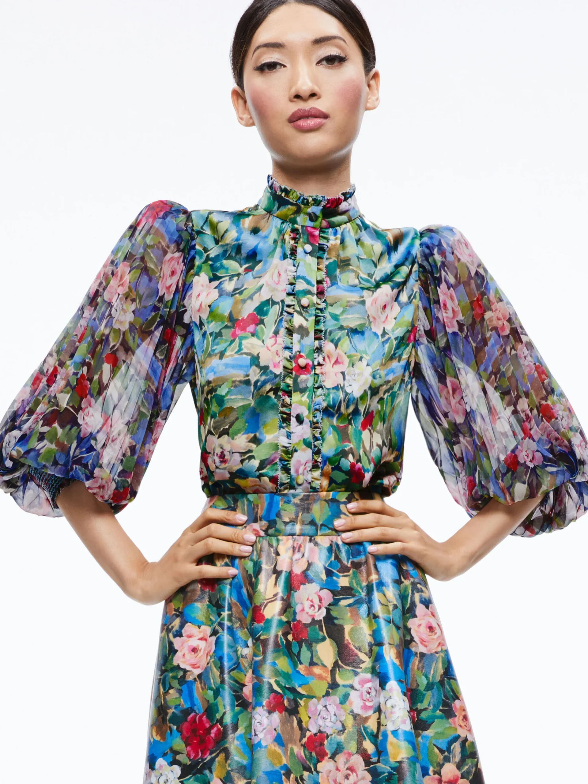 ILAN SMOCKED SLEEVE BUTTON FRONT BLOUSE