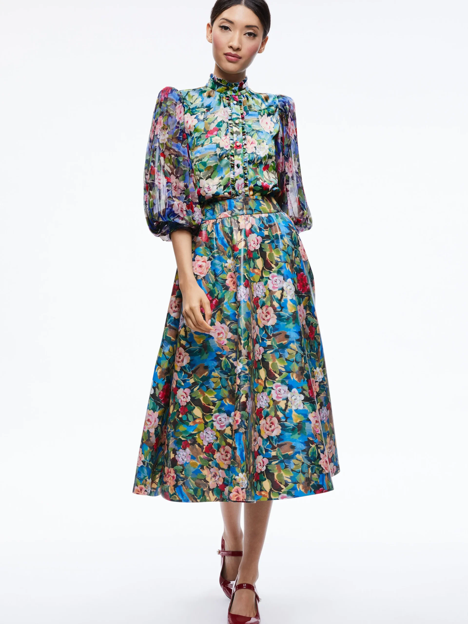 ILAN SMOCKED SLEEVE BUTTON FRONT BLOUSE