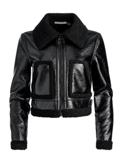 ISAIAH VEGAN LEATHER FAUX SHEARLING CROPPED JACKET