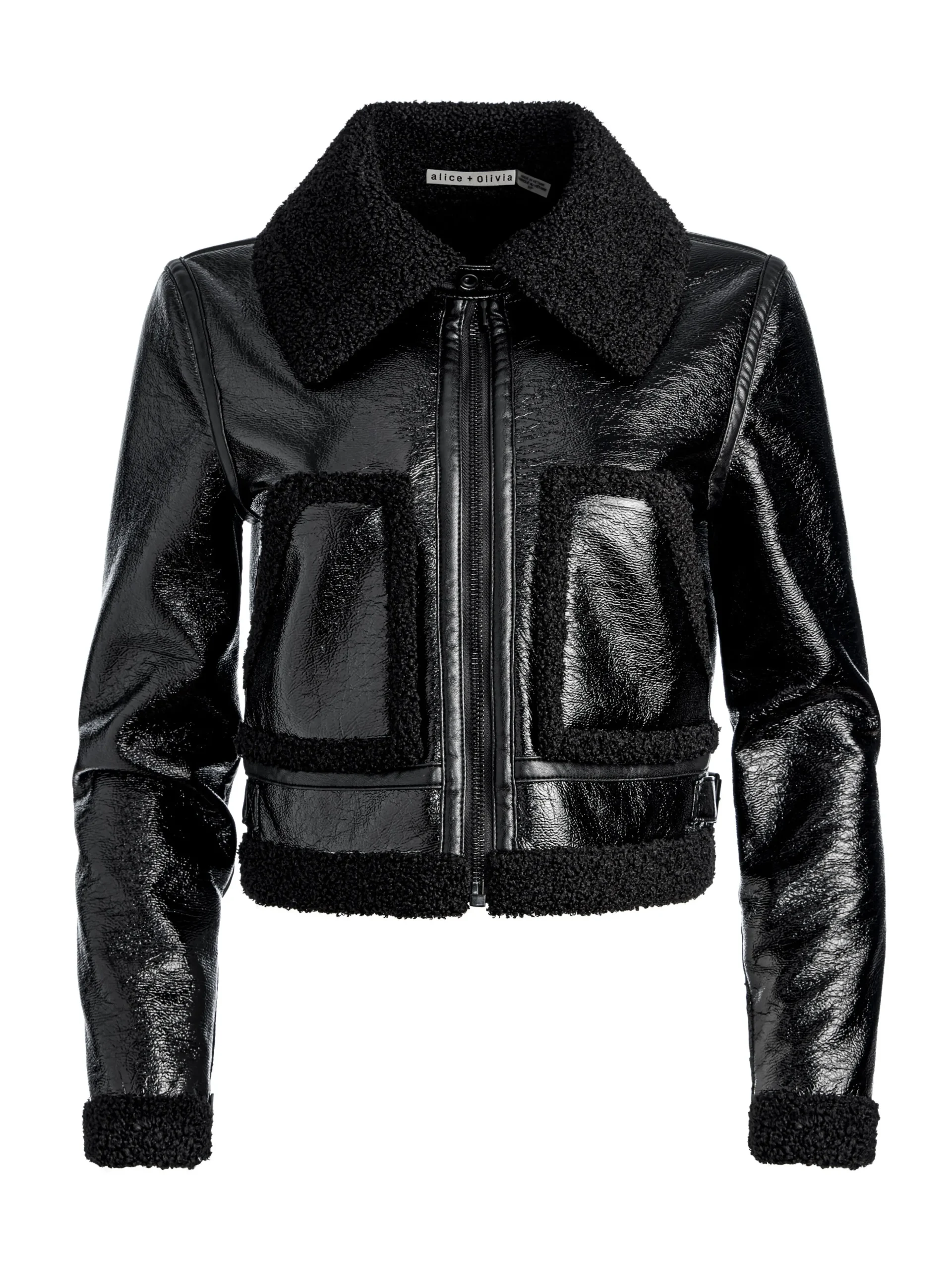 ISAIAH VEGAN LEATHER FAUX SHEARLING CROPPED JACKET