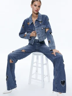 JEFF HEART EMBELLISHED CROPPED DENIM JACKET