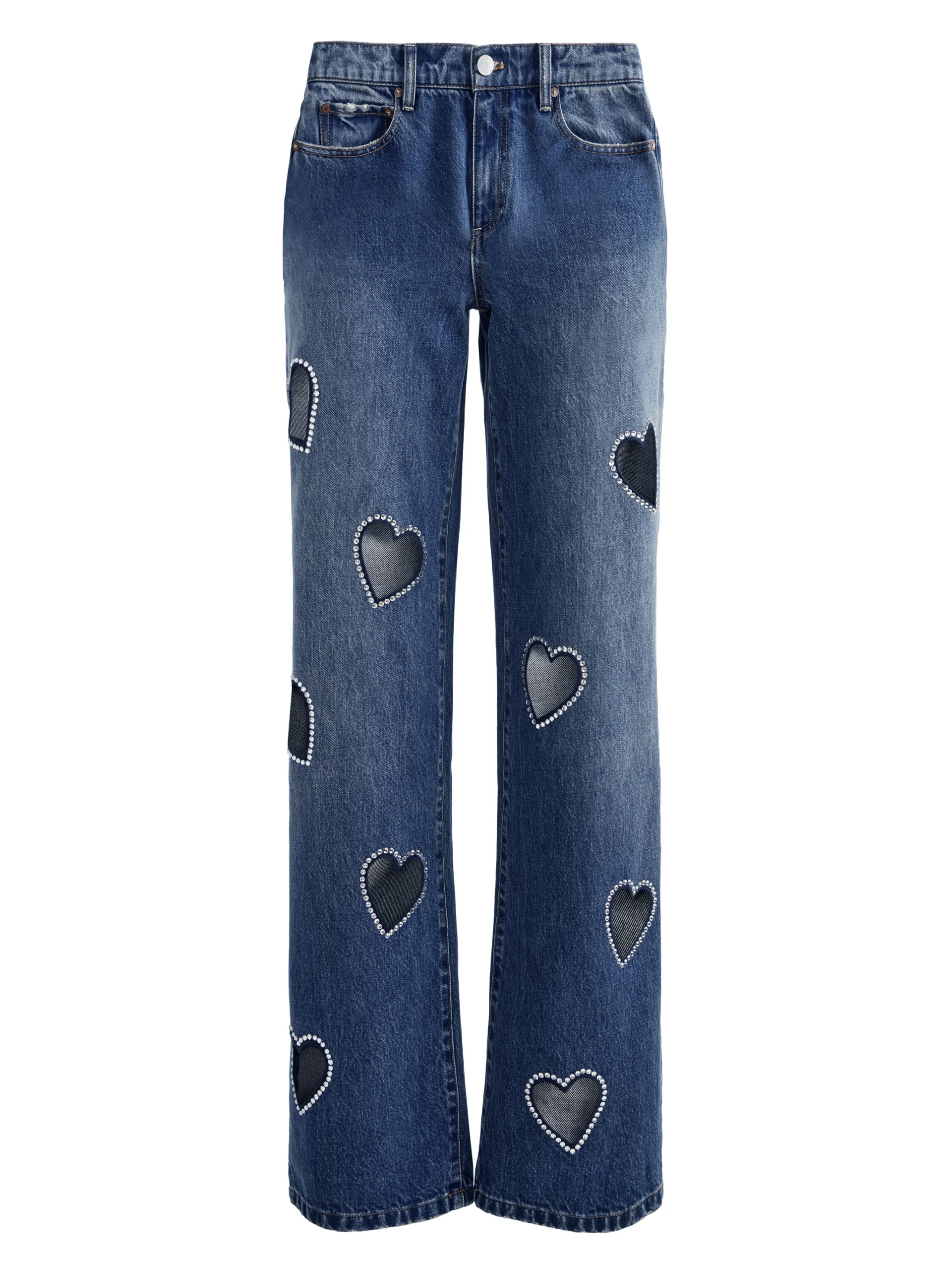 JEFF HEART EMBELLISHED CROPPED DENIM JACKET + KARRIE EMBELLISHED HEART JEAN