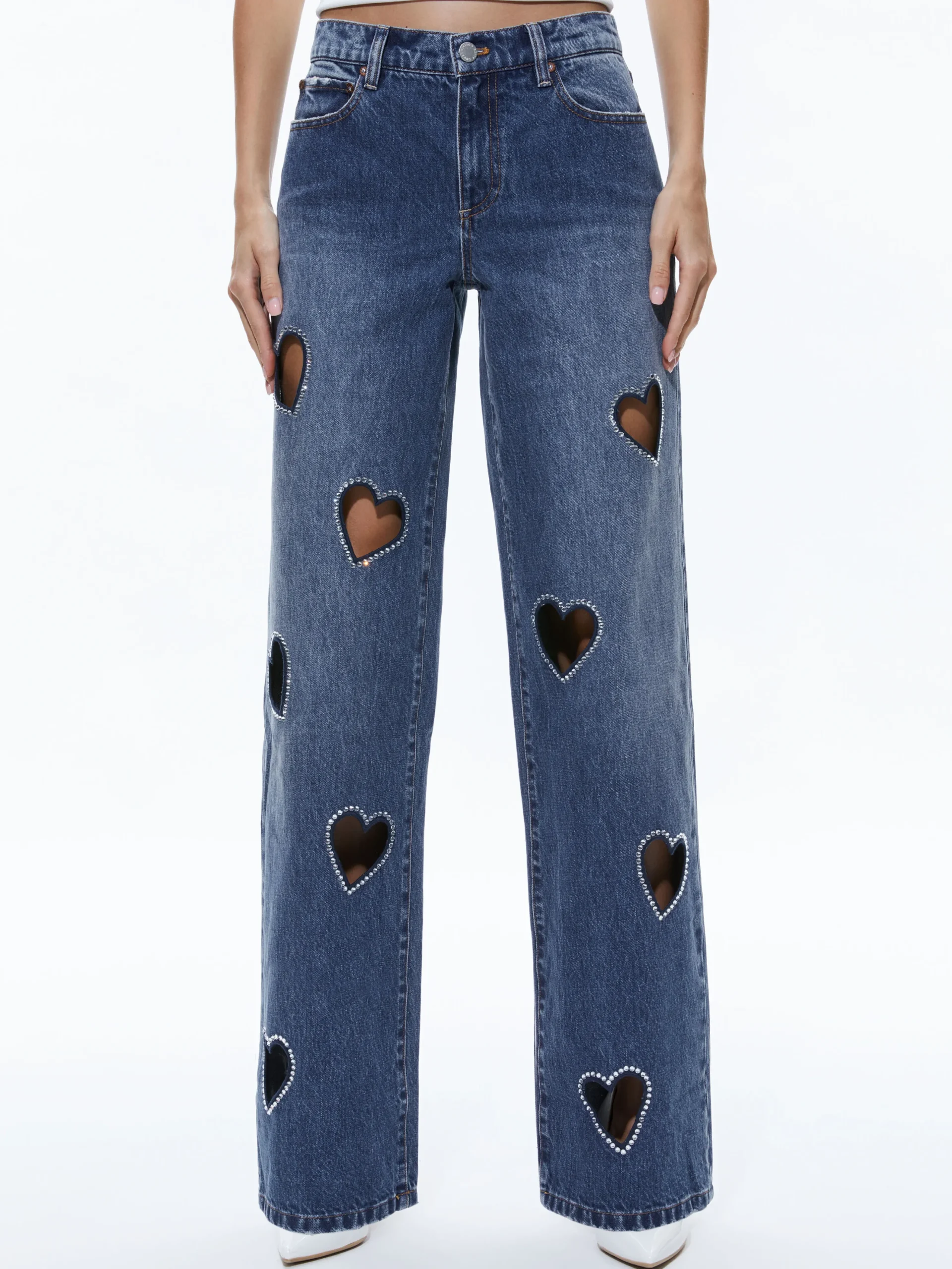 JEFF HEART EMBELLISHED CROPPED DENIM JACKET + KARRIE EMBELLISHED HEART JEAN