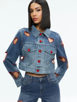 JEFF HEART EMBROIDERED CROPPED DENIM JACKET