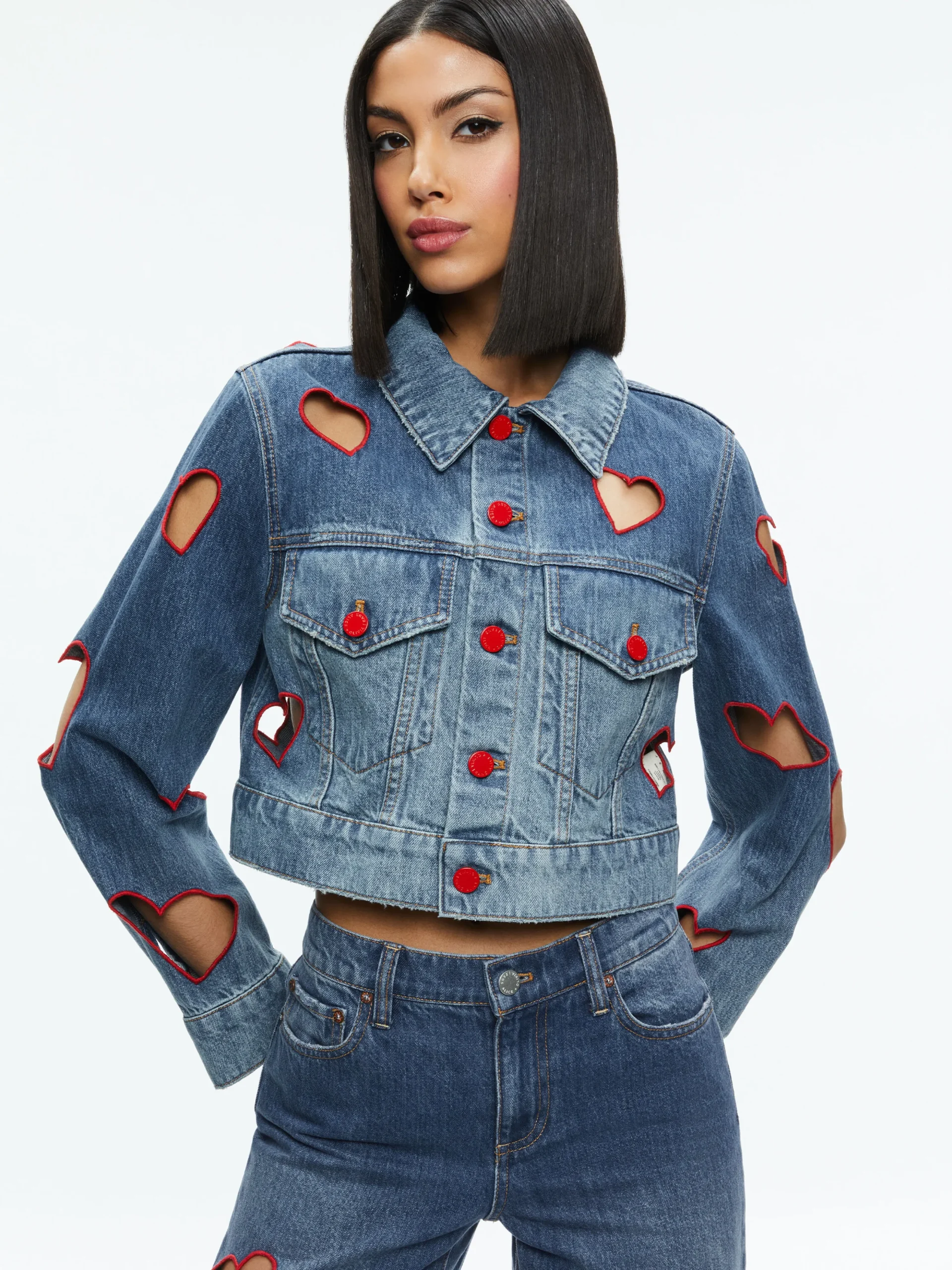 JEFF HEART EMBROIDERED CROPPED DENIM JACKET