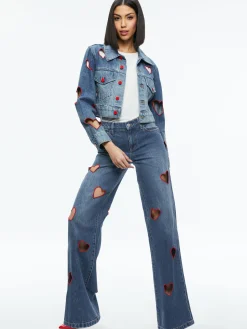 JEFF HEART EMBROIDERED CROPPED DENIM JACKET