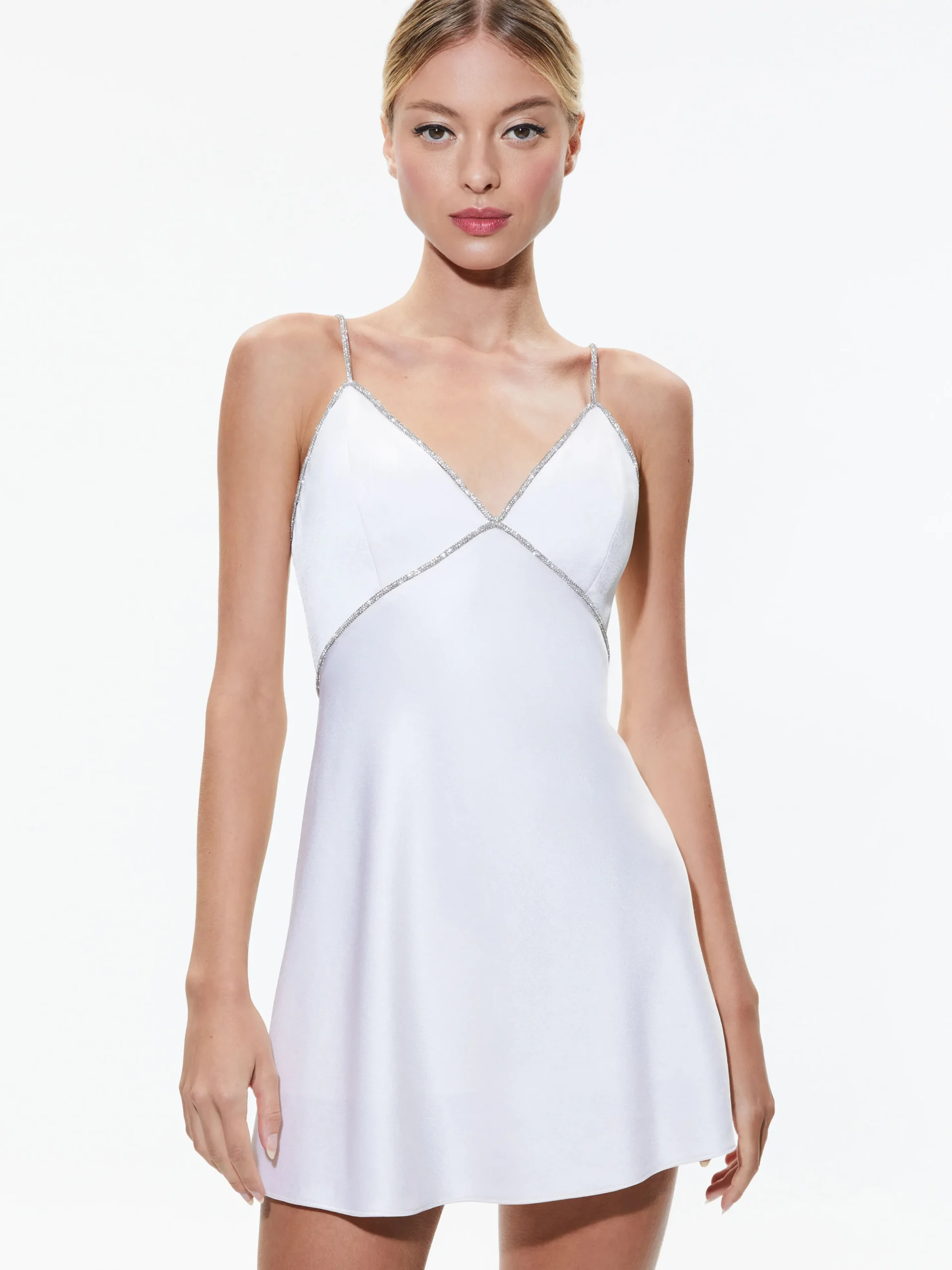 JULIENNE EMBELLISHED V-NECK MINI DRESS