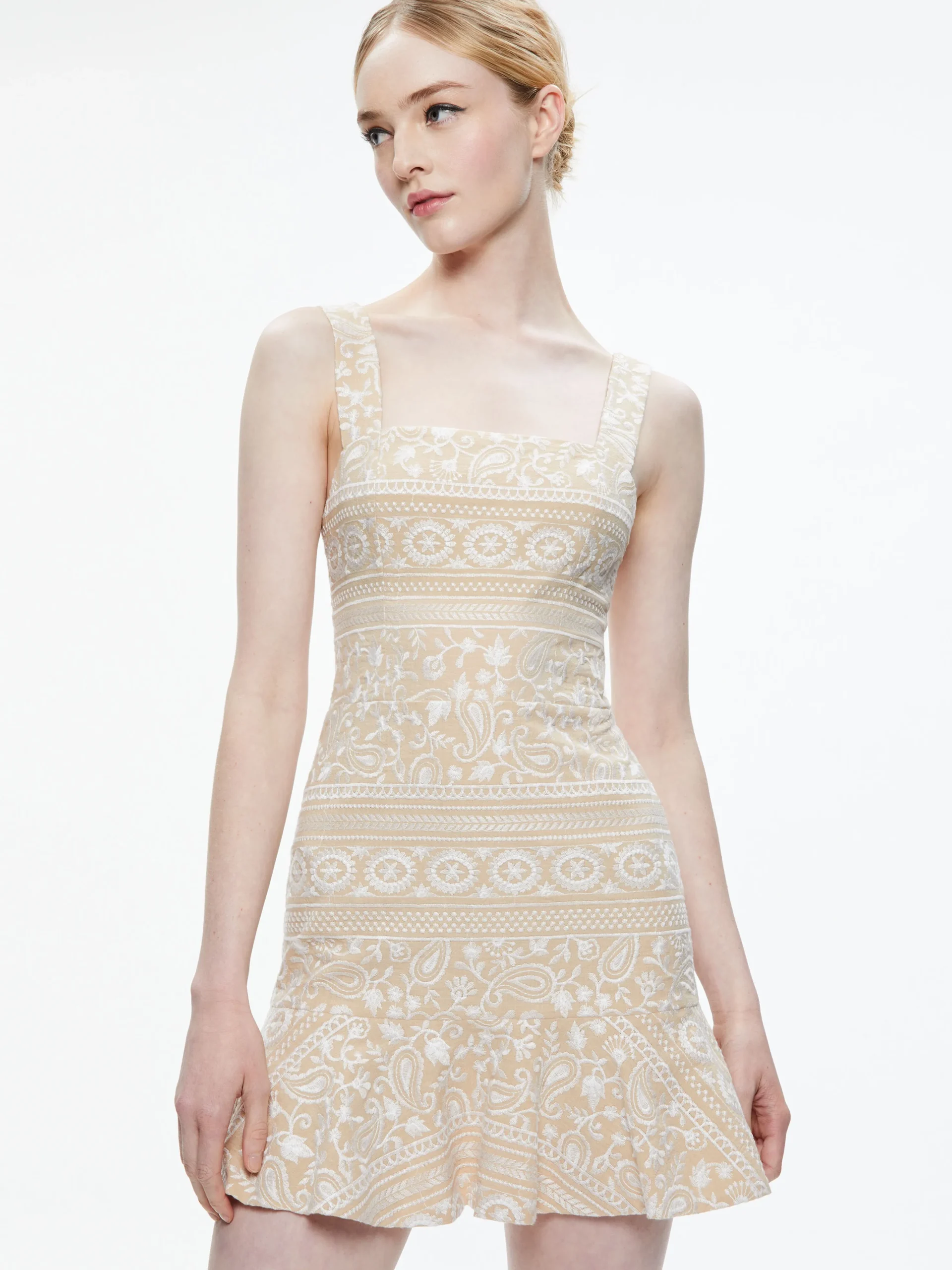 KAIDRA SQUARE NECK DROP WAIST MINI DRESS