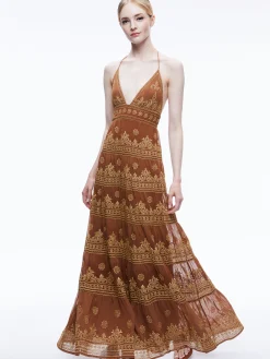 KAROLINA EMBROIDERED HALTER NECK MAXI DRESS